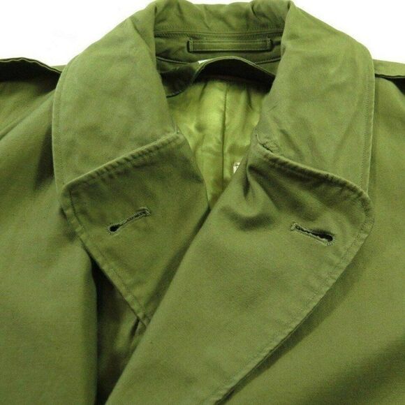 Vintage 50s US Army 107 Coat Overcoat S Short Green Liner Military Korea Belted - Picture 9 of 12